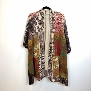 Soft Surroundings Open Front Ruana Poncho Wrap Lagenlook Wool Blend Artsy O/S